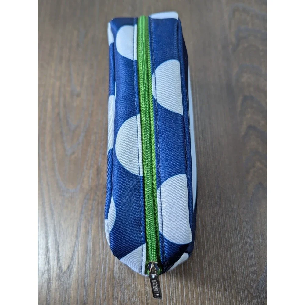 NEW Clinique Kate Spade Makeup Cosmetic Bag Zipper Pouch Blue White Stripe Logo
